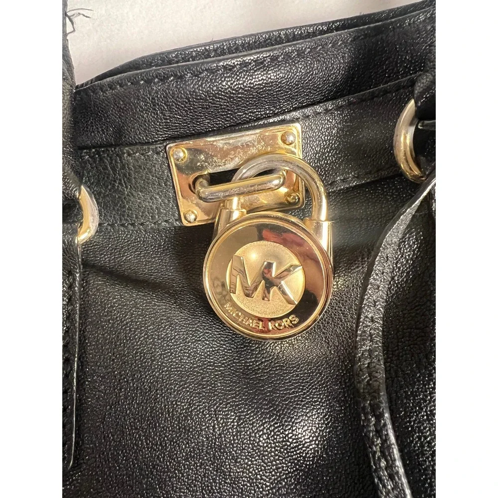 Michael Kors Hamilton Satchel Wm Large Black Leather Gold Hardware Tote Bag